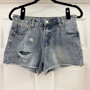 Rue21 Bedazzled Jean Shorts Rhinestone Cutoff Distressed Blue sz 8